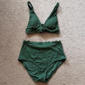 Aerie Forest Green Scalloped Bikini Set